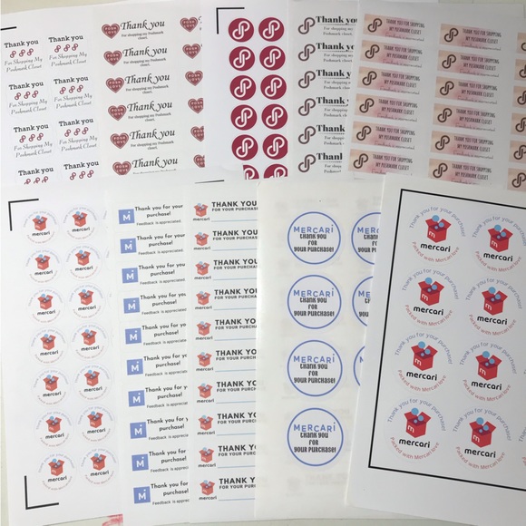 20 pages thank you mixed stickers Poshmark and Mercari - Picture 2 of 16